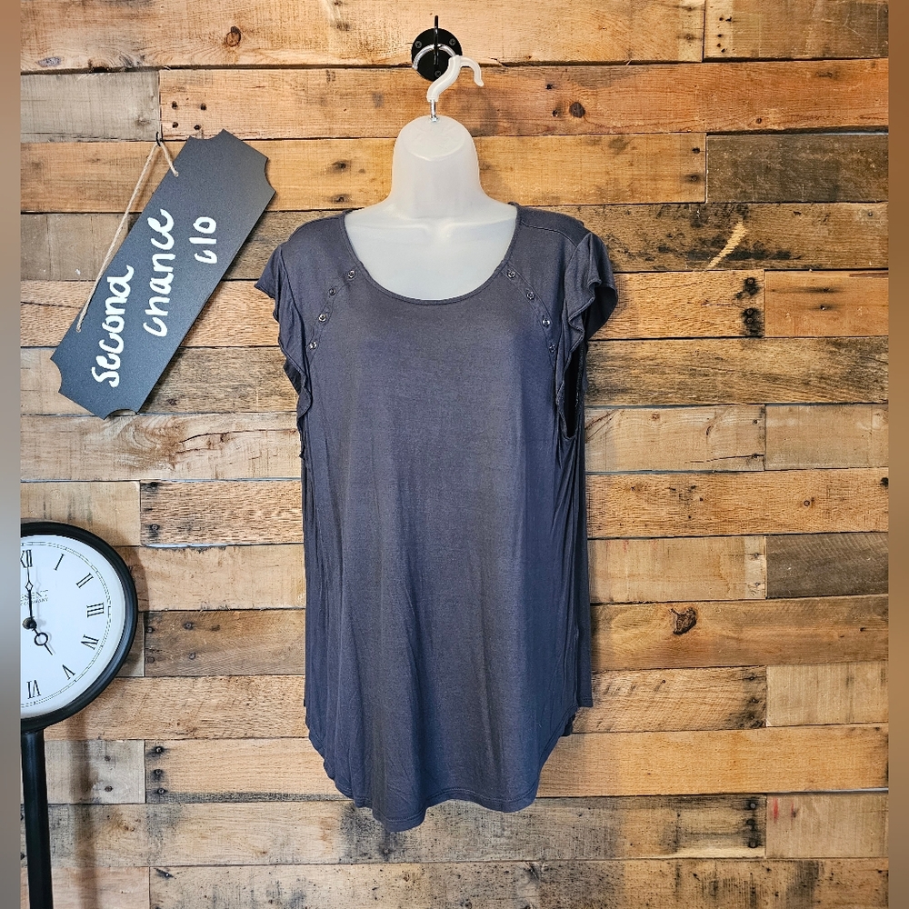LOFT Short Sleeve Scoop Neck Tee in Charcoal Gray